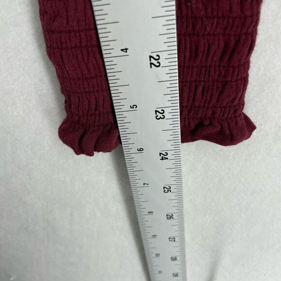 Lucky Brand Blouse Women's XS Wine Red Keyhole Round Neck Puff Long Sleeve Flowy - Picture 4 of 11